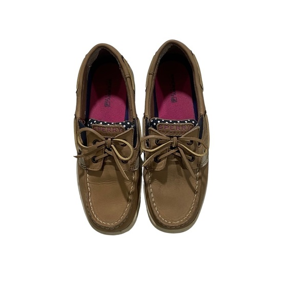 Sperry Butterfly Fish Women Tan & Blue & White Dots Loafers Boat Shoes Sz 5M - Picture 1 of 10